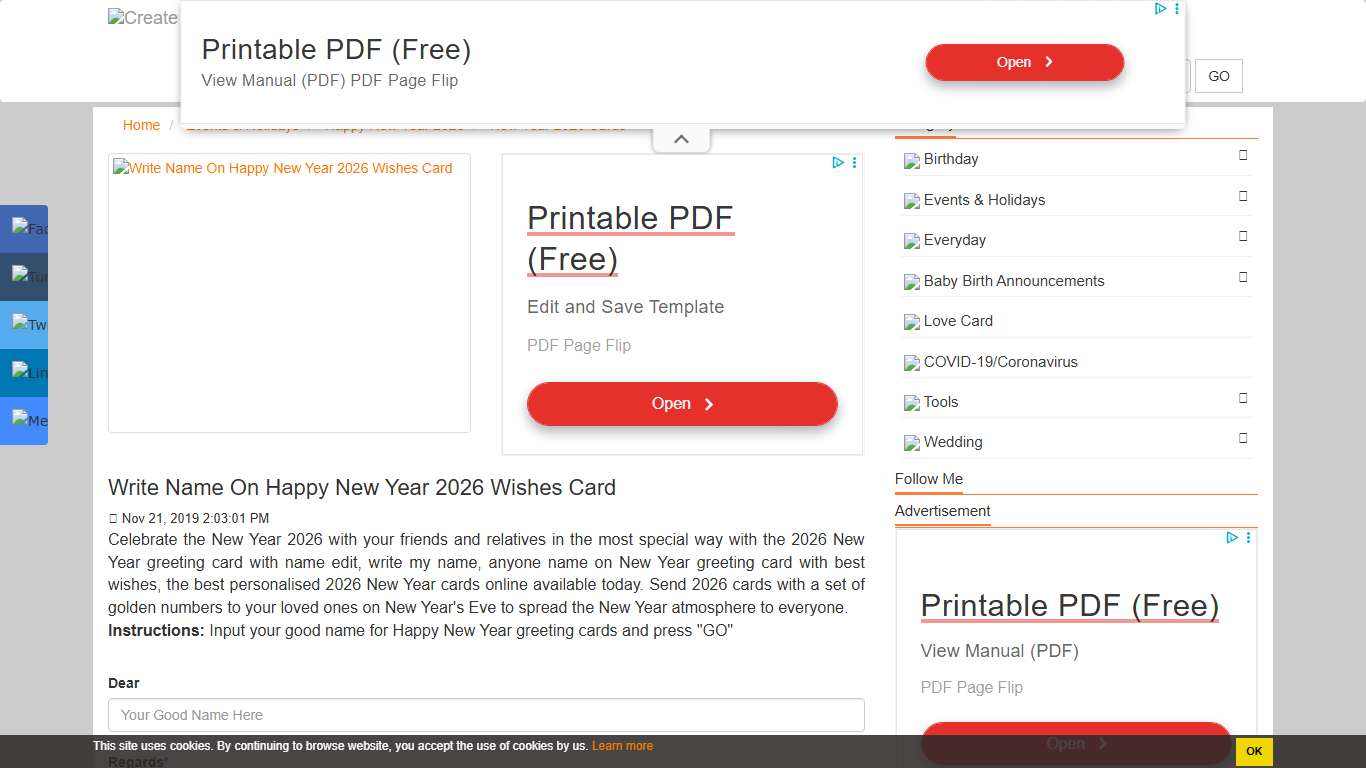 Write Name On Happy New Year 2026 Wishes Card